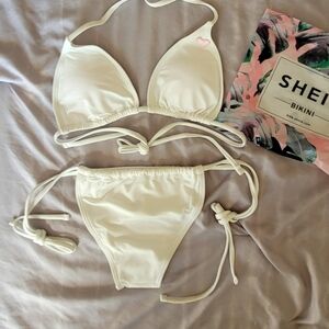 Shein 2 Piece Halter tie Bikini Swimsuit, White, Size Small